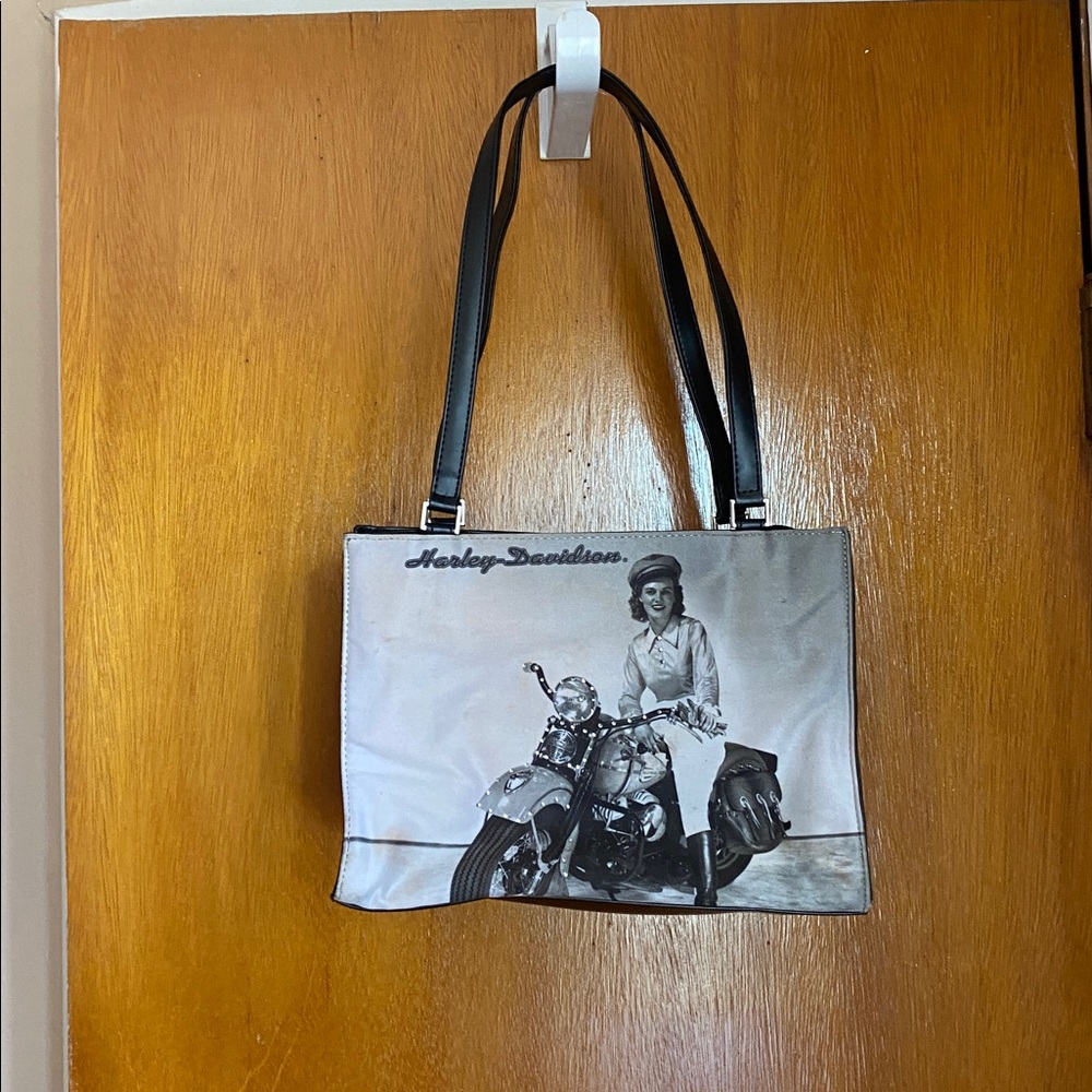 Vintage Harley-Davidson Monochrome Motorcycle Tote 1950’s image  🏍️